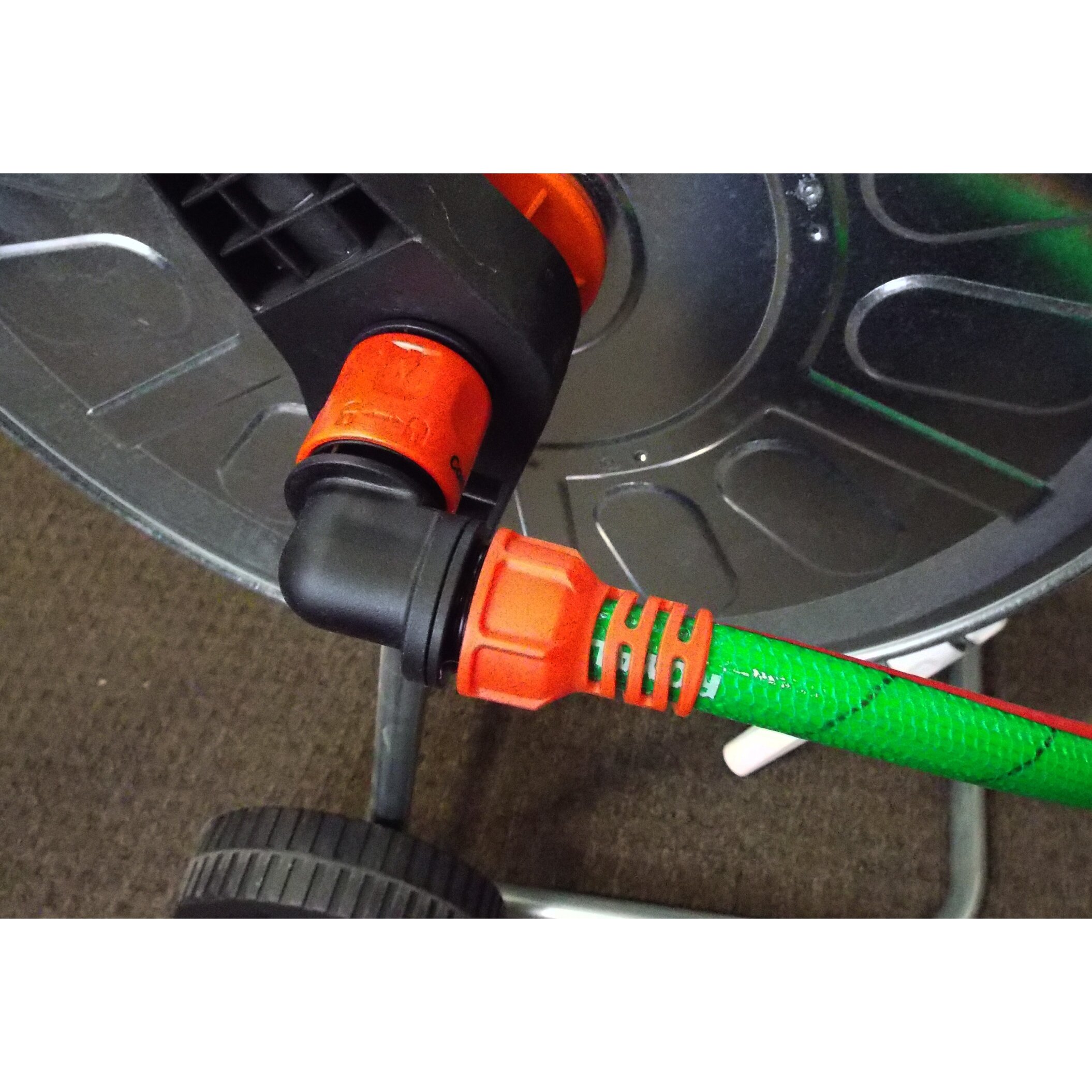 Garden hose angle connector, hose reel connector, hozelock compatible